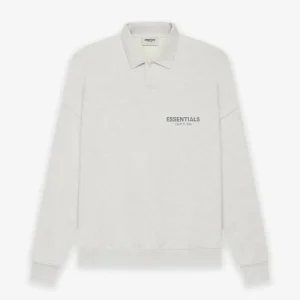fear of god essentials long sleeve polo sweatshirt gray